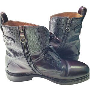 Italian Leather Side Zip Lace-Up Ankle Boots Mens 9 Brown George Brown BILT